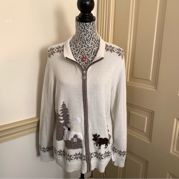 Vintage Zip Up Boho Christmas Sweater SZ XL - Picture 6 of 13